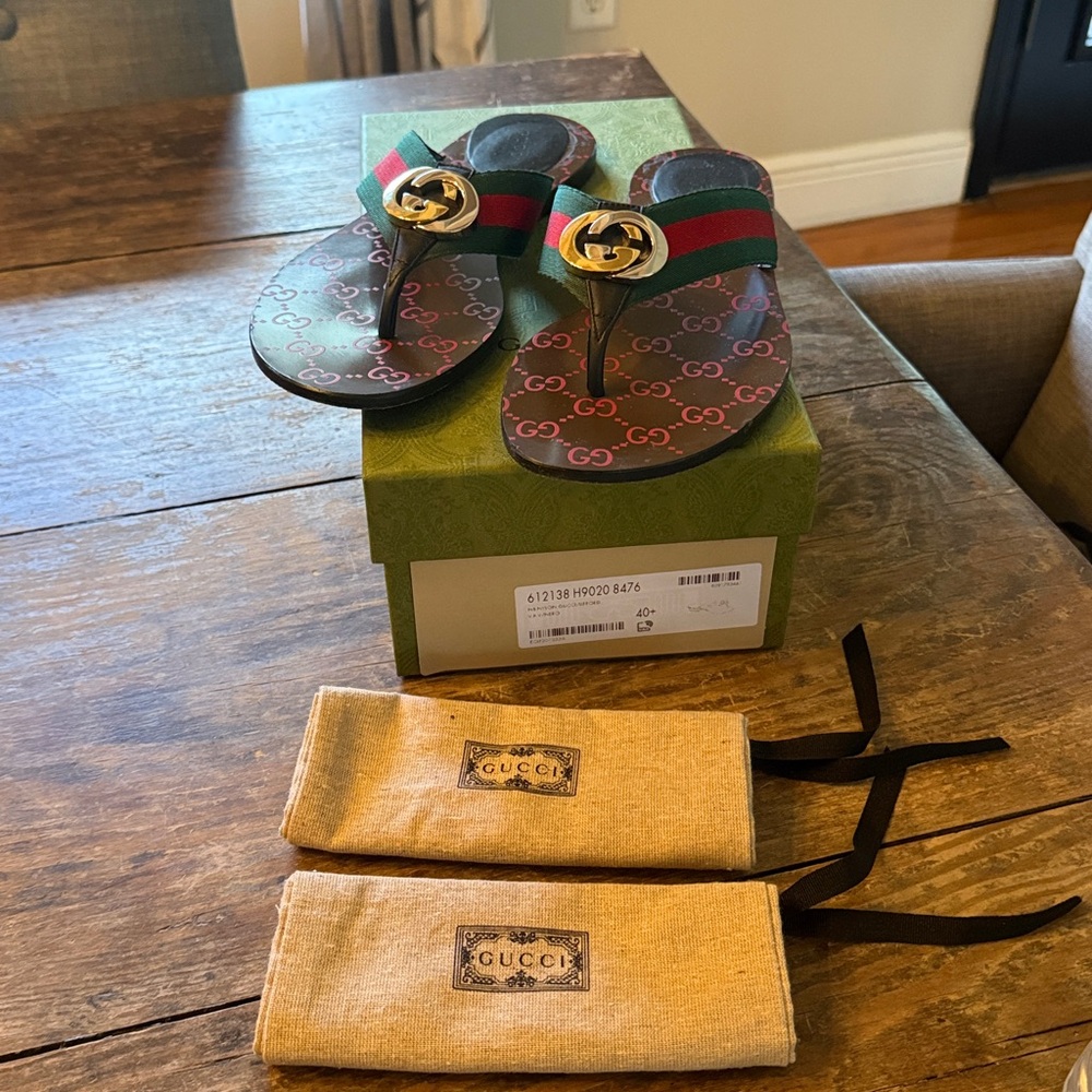 ♥️Authentic Gucci GG  Web thong sandals, Flip Flops, Size 40.5 ♥️ - Picture 5 of 14